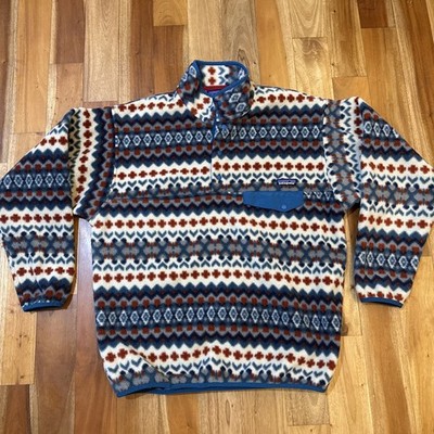 Patagonia Synchilla Fleece Aztec Snap-T Pullover Men Large Cliff Underwater Blue