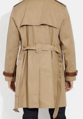 NWT Coach Core Trench Coat Men's XL Khaki Leather Trim Water
