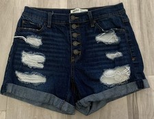 Mudd High Rise Midi Flex Stretch Women Juniors Sz 7 Blue Jean Shorts Distressed