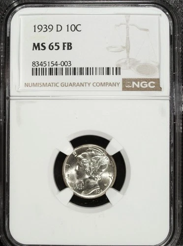 1939 D NGC MS 65 FB Mercury Silver Dime ☆☆ Great For Sets ☆☆ 003