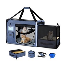 Petskd Side Expandable Extra Large Cat Carrier with Litter Box Area for Long ...
