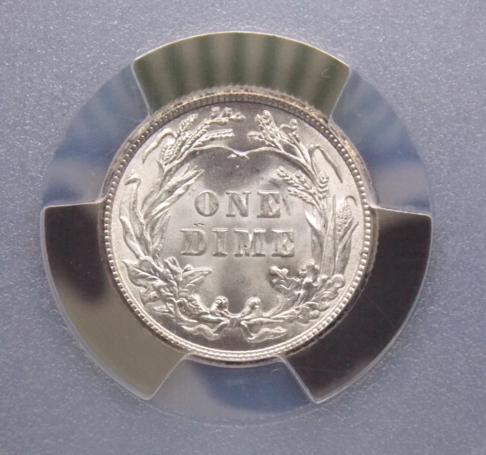 Moneda de diez centavos "P" Barber PLATEADA 1912 10c graduación profesional MS64 #867 sin circular BU ECC&C, Inc. Foto 2 de 4