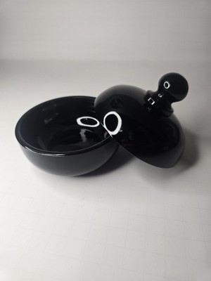 Beautiful Moody Black Glass Vanity jar with Lid Candy Dish Art Deco 