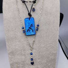 Blue Dichroic Glass Pendent, 1"1/4", Ydrop Chaintech 30"