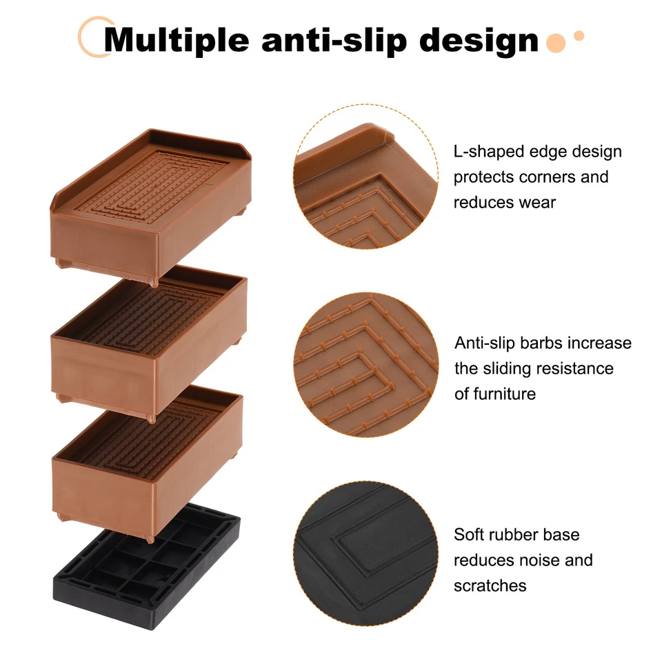 Pacote com 4 risers de cama retangulares 4,33" borda L risers de móveis cama sofá elevador marrom - Imagem 4 de 4