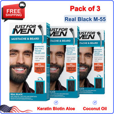 Just For Men Mustache and Beard Hair Color Real Black M55 Pack of 3 - Easy Use