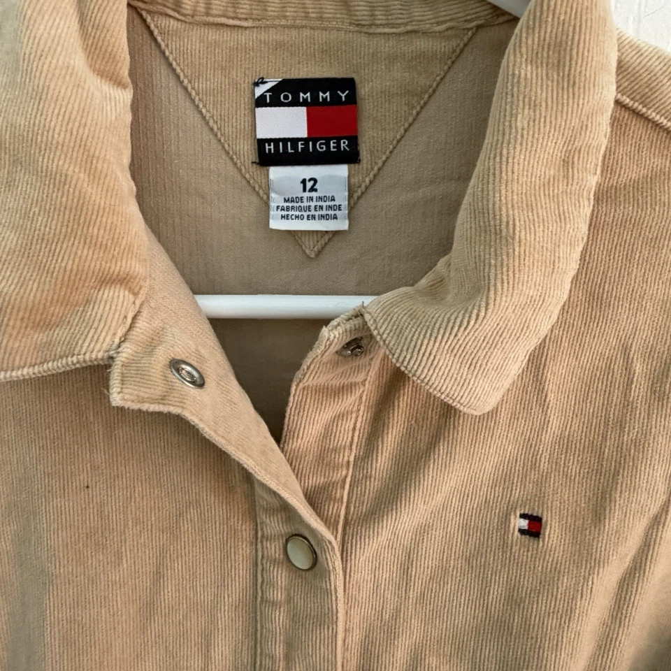 Vestido de veludo vintage Tommy Hilfiger para meninas tamanho 12 cinto de bambu safári Y2k Prep - Imagem 2 de 4