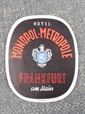 Orig Vtg 1950s Luggage Hotel Monopol Metropole Label Frankfurt Am Main Germany