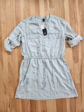 NEW GAP XXL Tencel Light Blue Wash Sleeveless Tie Waist Tunic Shirt Dress Pocket