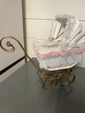 Paradise Galleries Baby Doll Pram Victorian Style Shabby Chic Carriage White