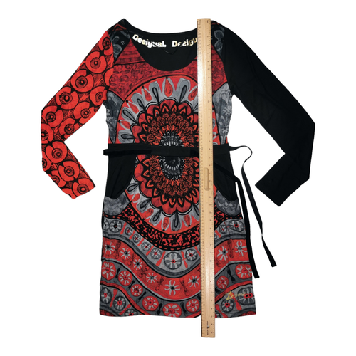 New DESIGUAL Cotton Skater Dress Size 10 Pockets Black Red Stretch Jersey BNWOT - Picture 12 of 18