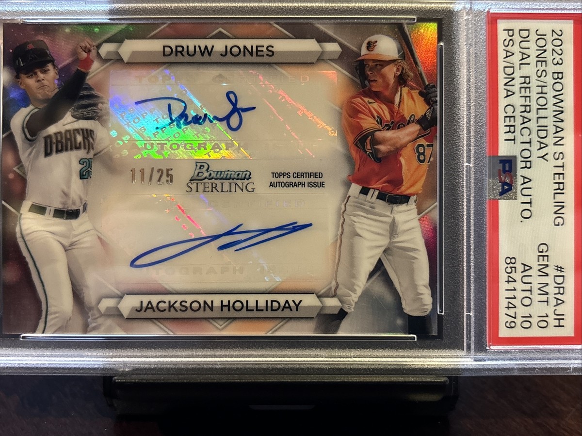 2023 Bowman Sterling Druw Jones Jackson Holliday Dual Auto /25 PSA 
