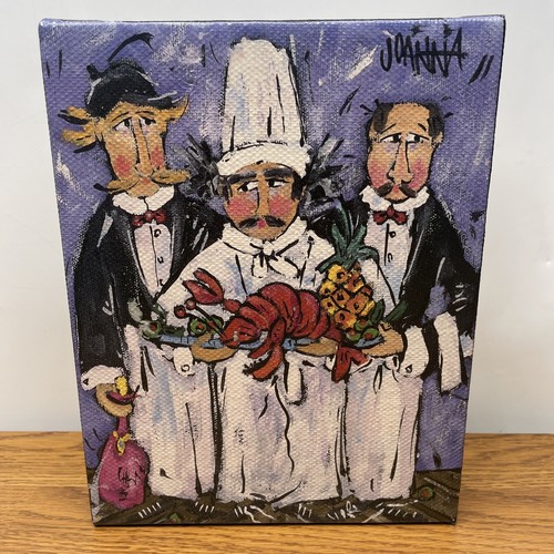 Set of 4 Signed Expressionist Wrapped Canvas Chef Character By Joanna - Picture 4 of 10