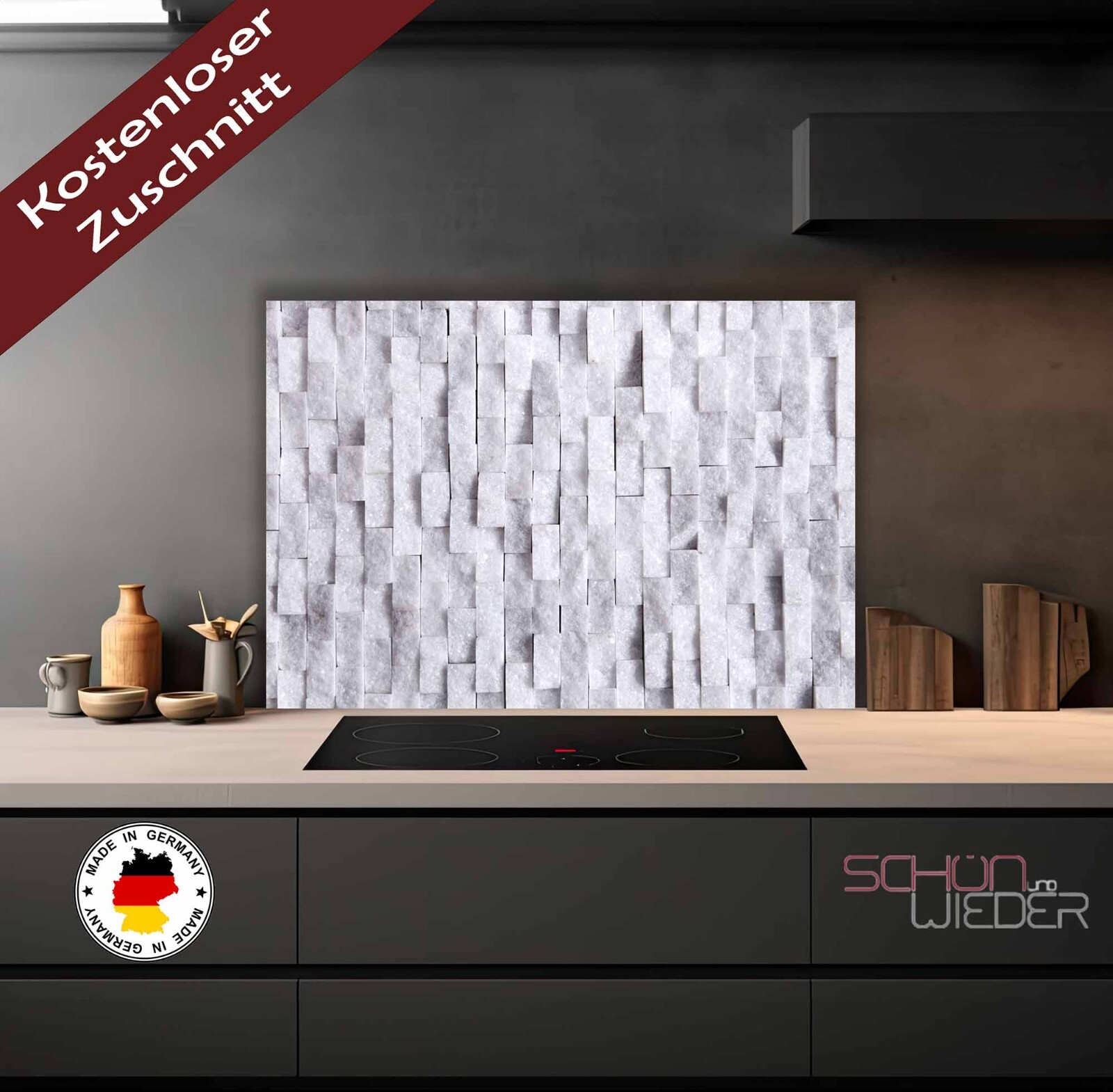 Pared trasera de cocina protección contra salpicaduras vidrio acrílico espejo de azulejos espejo de cocina motivo 4 mm