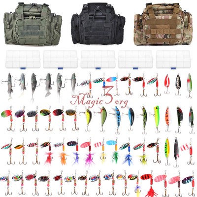 Tackle Bag with Fishing Lure Kit Hard Metal Spinner Bait Spoon Crankbaits Minnow
