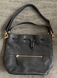 black leather drawstring bag