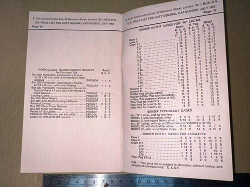 Leica Price List for General Catalogue 1966 17pp UK Edition - Picture 4 of 5