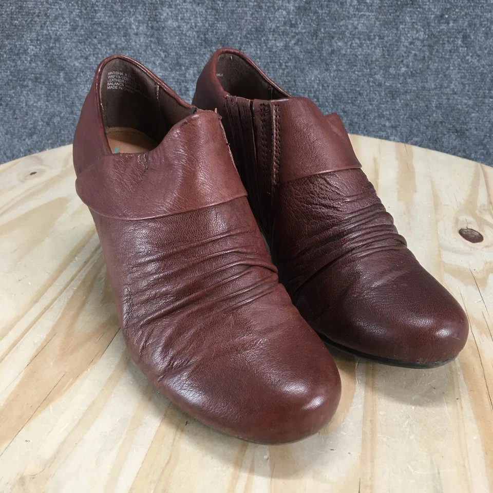 Yuu Botas Mujer 8.5 M Marsha Botín Cuero Marrón Punta Redonda Tacones Cubanos Foto 3 de 4