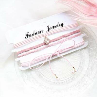 3 Pcs Set Cute Color Lace Choker Necklace Cosplay Stylish Jewelry for Women Girl