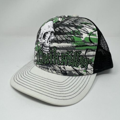 Quicksilver Snapback Hat Cap White Green Skeleton… - image 1