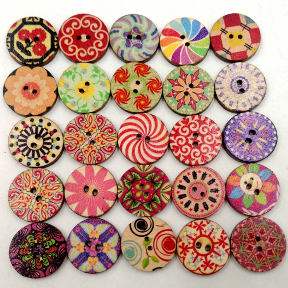 100 stk Holz Knöpfe Bastelknöpfe Bunte Knopfmischung Modeknöpfe 15/20/25MM Deko - Bild 4 von 4