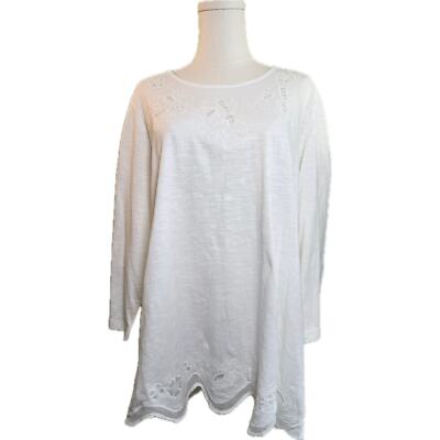 Women's Krazy Kat 3/4 Sleeve Scoopneck Tee Crocheted Flowers, White, XXL - NWT