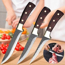 3Pcs Handmade Forged Boning Knife Slaughter Butcher Knives Cleaver Carbon USA