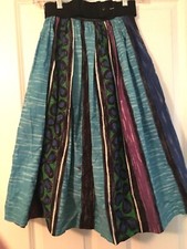 VINTAGE MEXICAN HAND PAINTED CIRCLE SKIRT WI BELT NET LINING TURQUOISE/MULTI SML