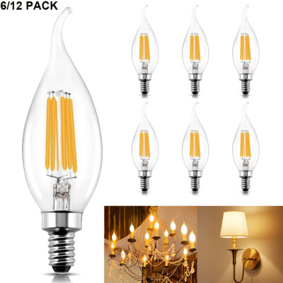 6/12 Pack Dimmable E14 LED Candle Light Bulbs Vintage Chandelier Candelabra Bulb