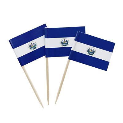 100 Salvadoran Flag Toothpick Flags Mini Stick Cupcake Toppers Cocktail Picks