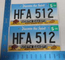 North Dakota ND License Plate Tag 2005 05 Pair Set HFA 512