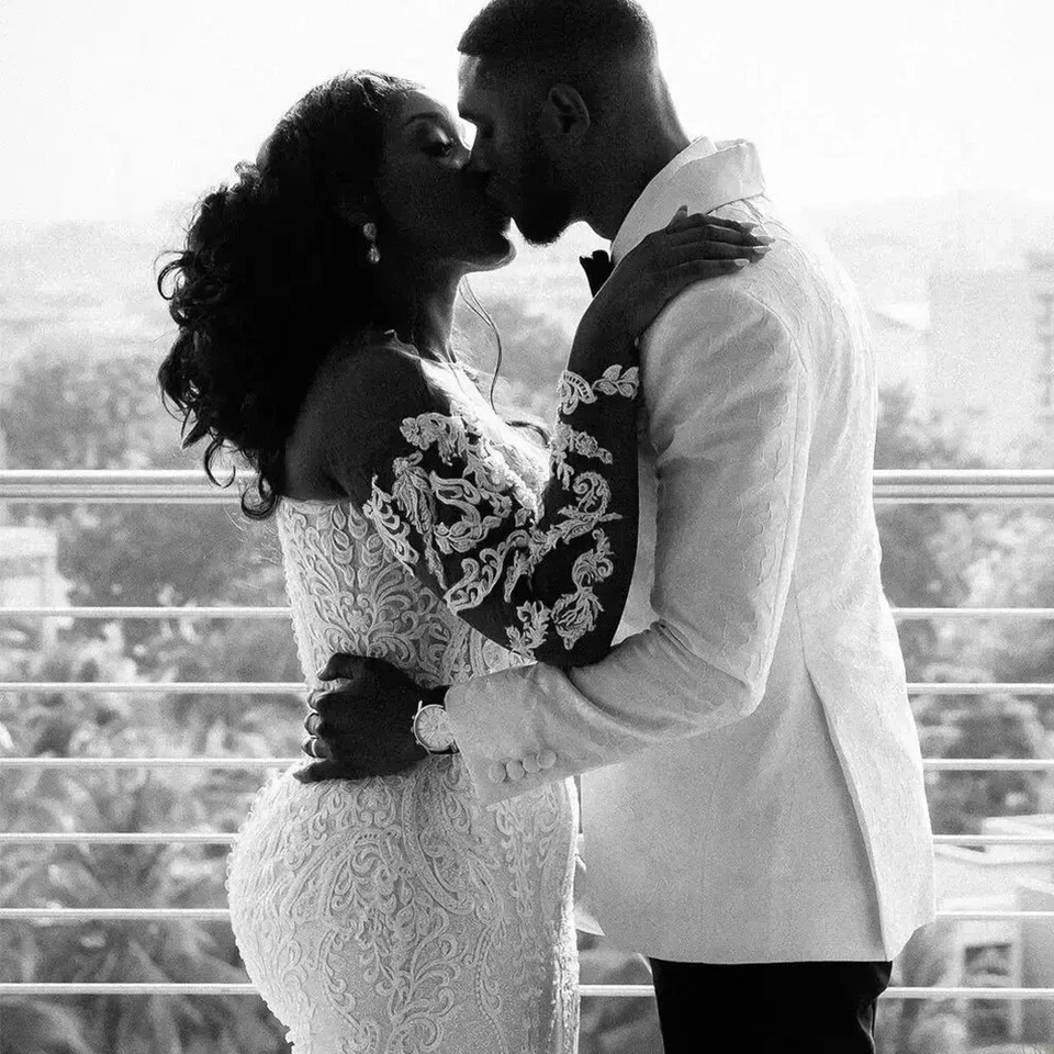 Plus Size Mermaid Wedding Dresses Lace Appliqued Beach Boho Beaded Bridal Gowns - Image 4 of 4