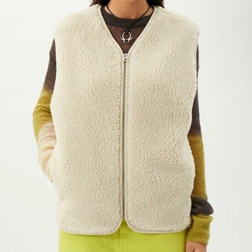 Weekday Peggy Pile Sleeveless Sherpa Full Zip Vest Women’s SZ Large Beige Cozy