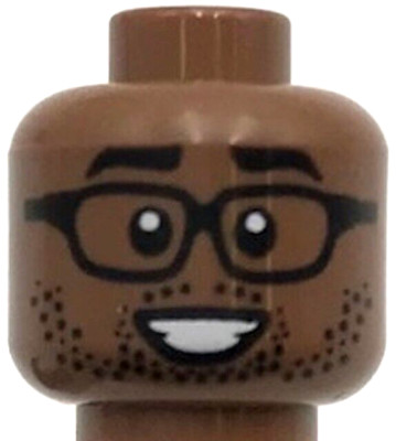 Lego New Medium Brown Minifigure Head Dual Sided Black Eyebrows and Glasses Part