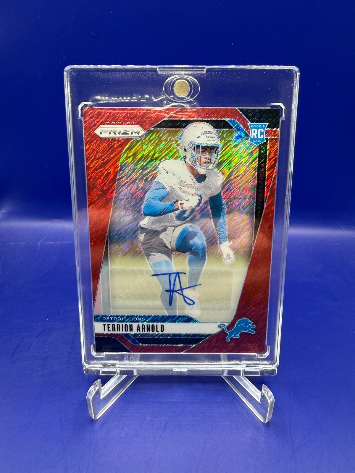 2024 Panini Prizm Rookie Terrion Arnold /35 #389 Red Shimmer FOTL Auto (RC, AU)