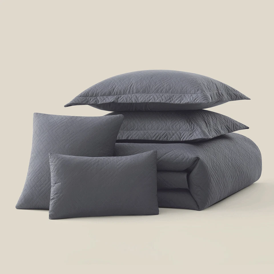 5Pc Quilt Set by Nymbus Soft Bedspread Lightweight Diamond Weave Design Coverlet - Image 2 of 3