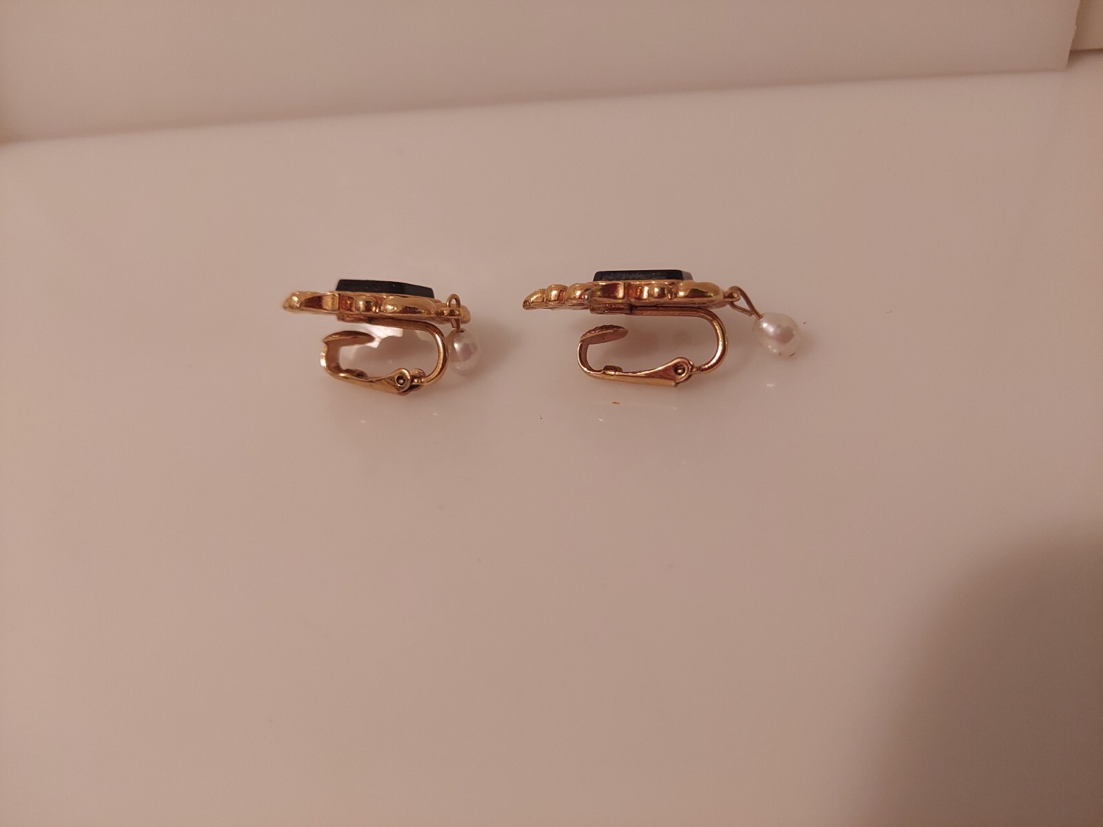 Avon black enamel drop dangle rectangular clip ea… - image 10