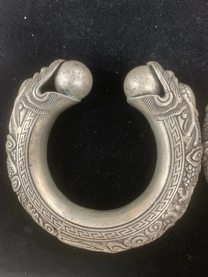 2 piezas pulseras brazalete grandes de plata tibetana hechas a mano *2 dragones*!!!! Foto 3 de 4