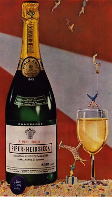 Piper Heidsieck Champagne 1955 Print Ad Piper Brut Happy New Year Blue Chips