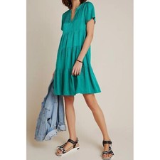 Anthropologie MAEVE Tania Sacha Tiered tunic dress grn sz S