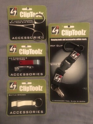 Gemini Fish Toolz with Hip Clip, Forceps, Line Clipper, Eye Punch, Bottle Opener