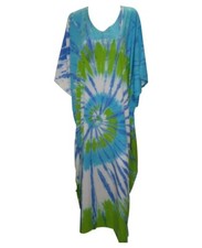 Womens Plus Size Boho Abstract Tie-Dye Swirl Kaftan Batwing Sleeves Loungewear
