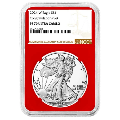 2024-W Proof $1 American Silver Eagle Congratulations Set NGC PF70UC Brown La...