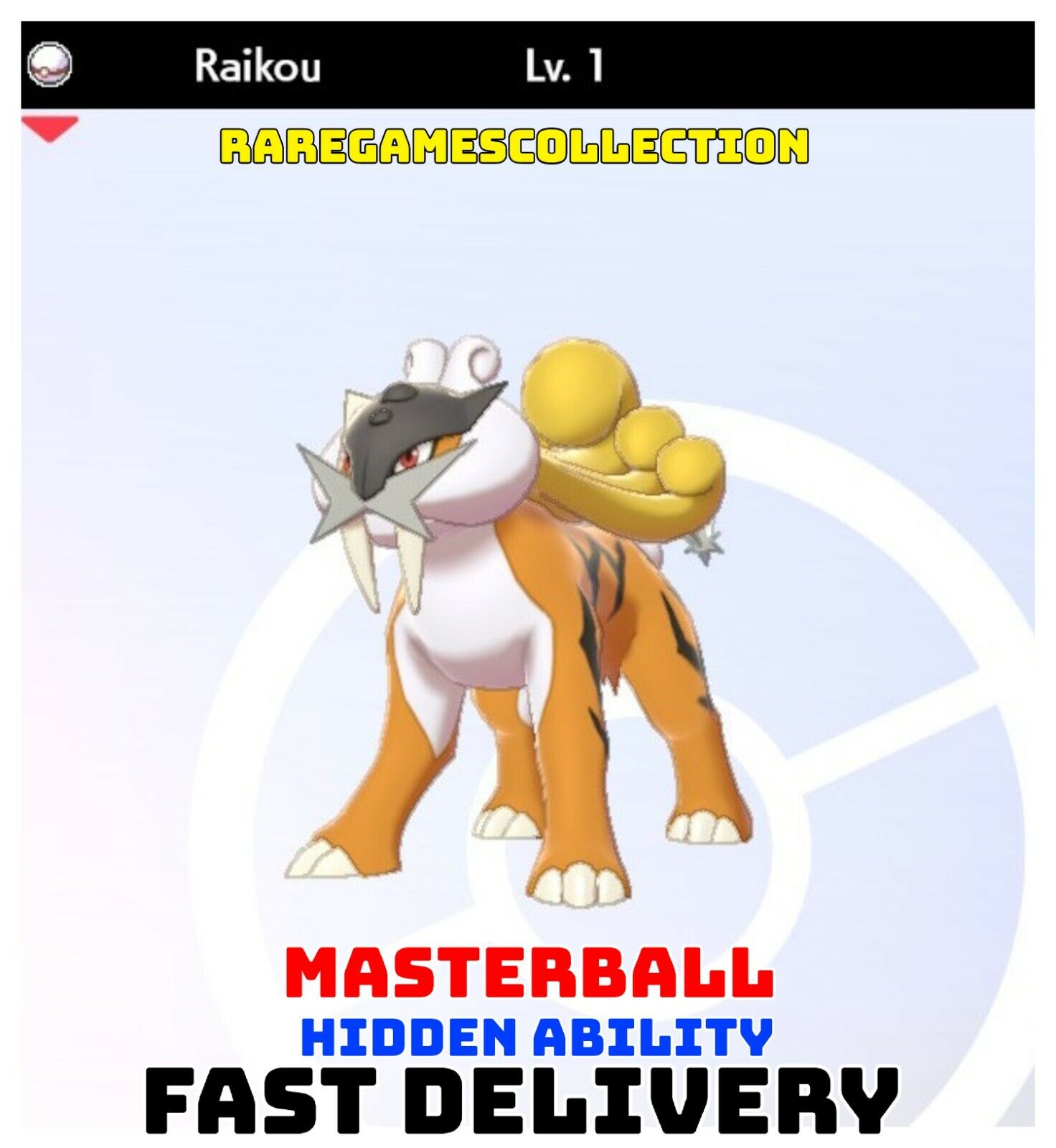 POKEMON SWORD and SHIELD ✨SHINY✨ Raikou w/ Best IVs. Any held