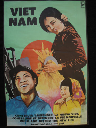 OSPAAAL Cartel político Vietnam Construir y defender la nueva vida 1982 Art VIET NAM - Imagen 1 de 4