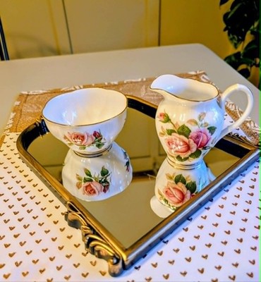 Royal Albert Rose Beauty Creamer Sugar Bowl Pink Rose England Set Bone China