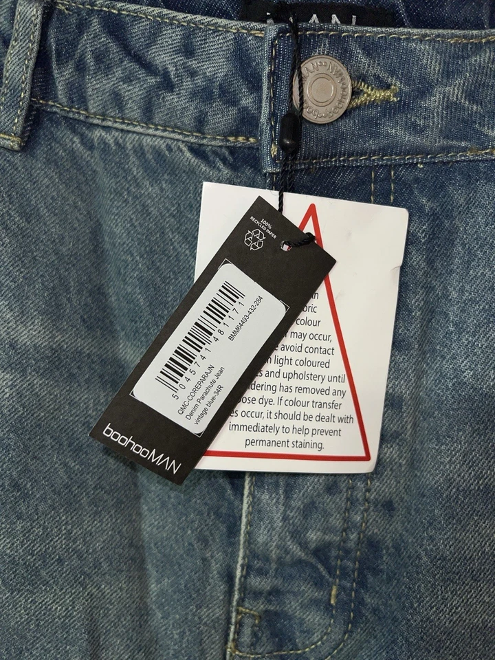 NWT! boohooMAN Denim Parachute Jeans - Vintage Blue Size 34R - Image 4 of 4