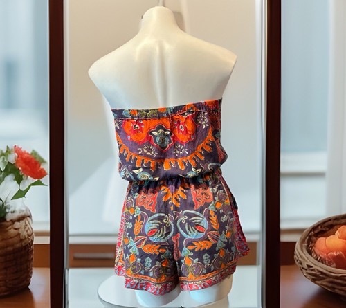 ANGIE Pink Purple Red Blue Ornate Ethnic Strapless Romper India Large - Picture 2 of 4