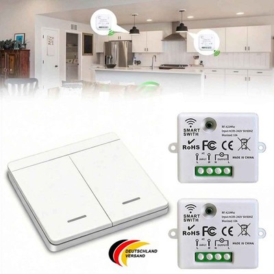 Mini Wireless WiFi Switch, 1500W 10A RF Relais Fernbedienung 2 Empfänger