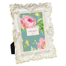 Laura Ashley 4x6 White  Gold Ornate Textured Hand-Crafted Resin Picture Frame w